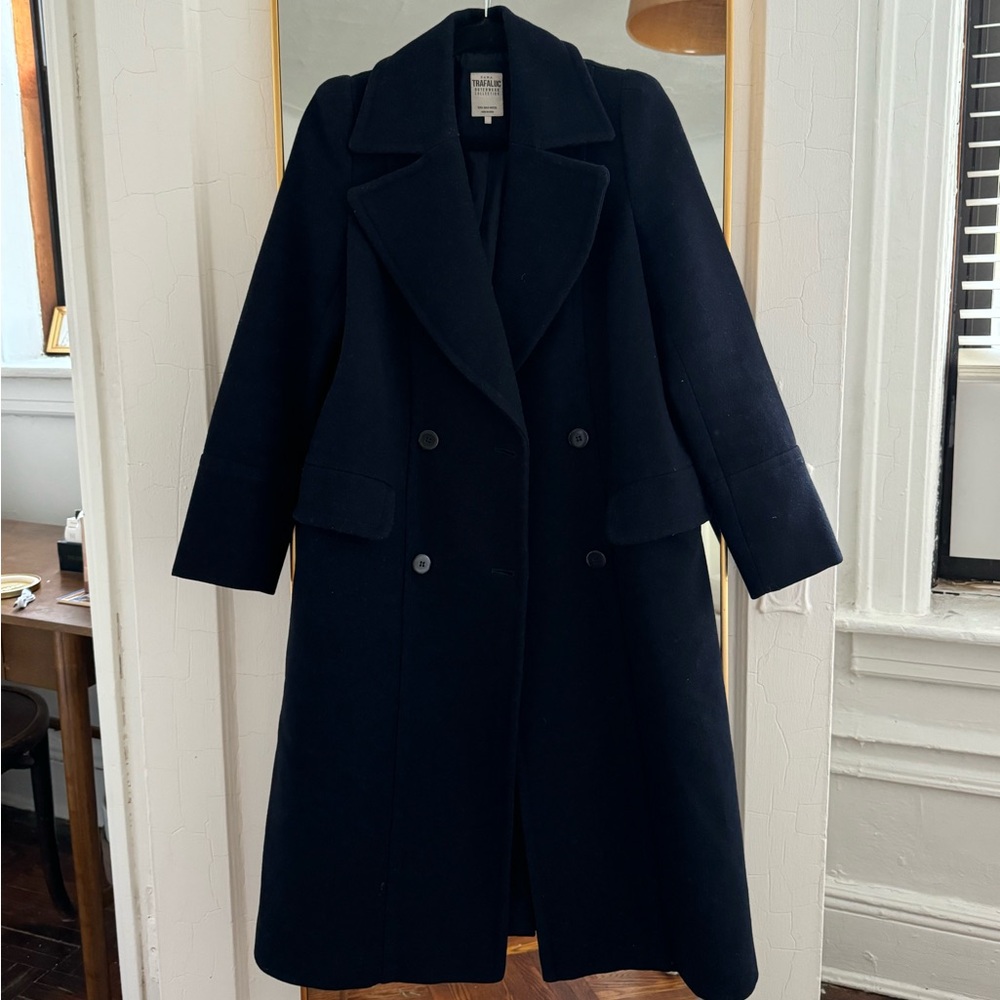 Zara Women's Navy Double-Breasted Pea Coat